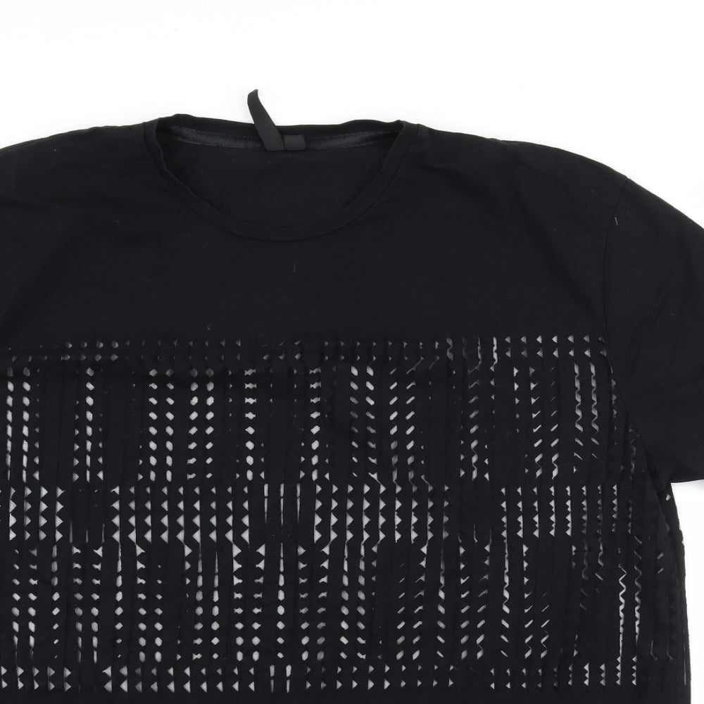 Topman Mens Black Geometric Jersey  T-Shirt Size XL  - sheer
