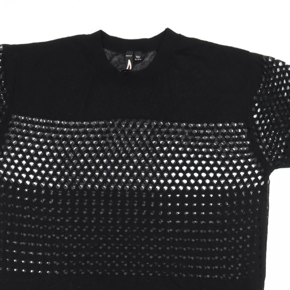 Topman Mens Black  Knit  T-Shirt Size M  - Sheer