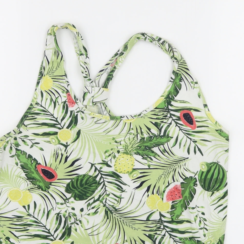 ESMARA Womens Green Floral Jersey Basic Tank Size 12