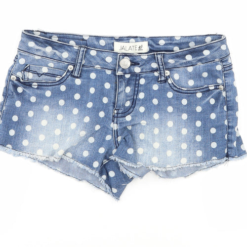 Jalate Womens Blue Polka Dot Denim Hot Pants Shorts Size 28 in