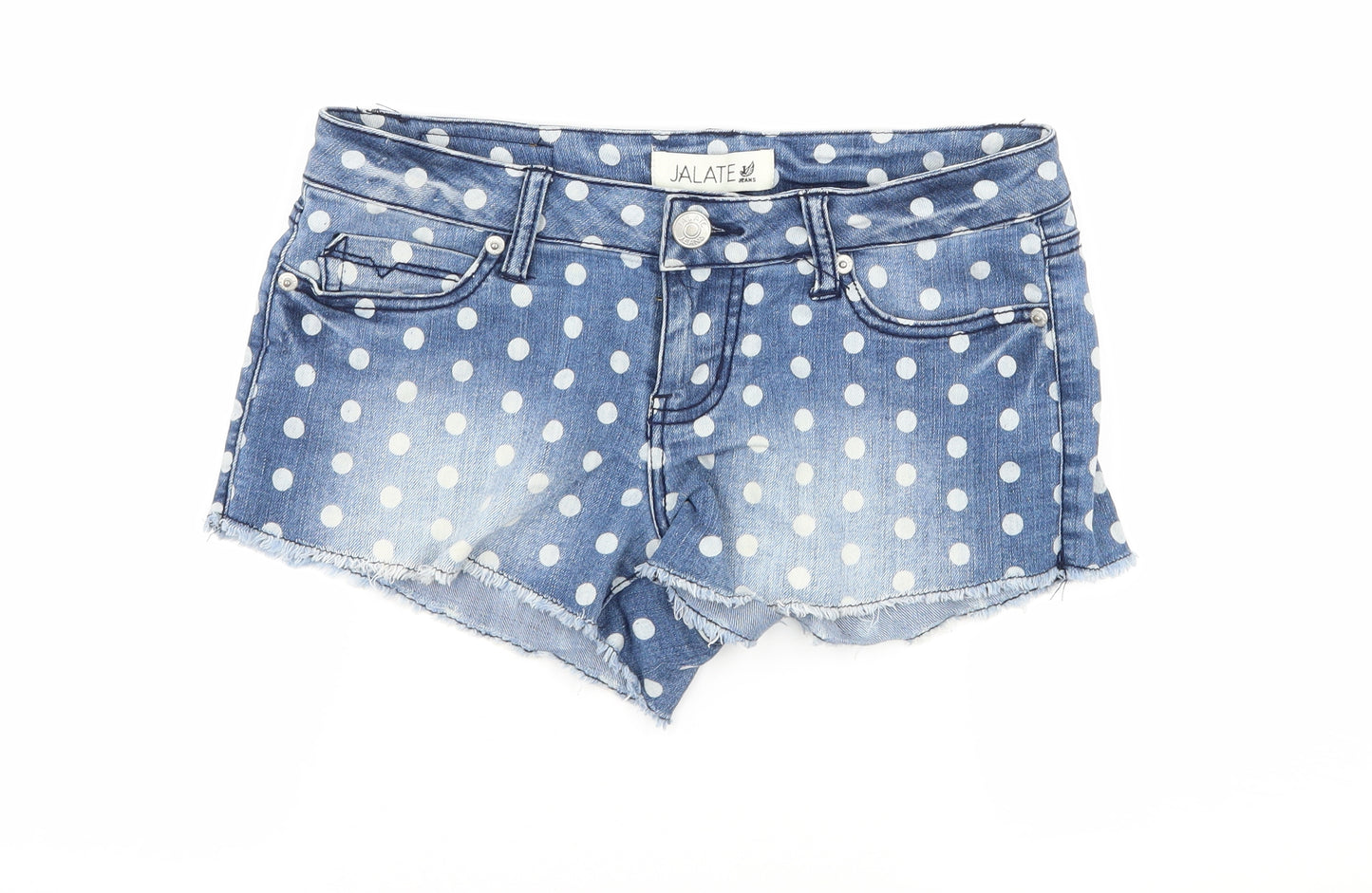 Jalate Womens Blue Polka Dot Denim Hot Pants Shorts Size 28 in