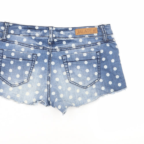 Jalate Womens Blue Polka Dot Denim Hot Pants Shorts Size 28 in