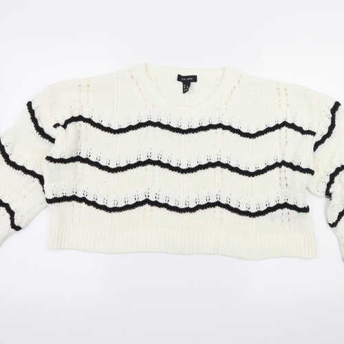 New Look Womens White Striped Knit Pullover Jumper Size L