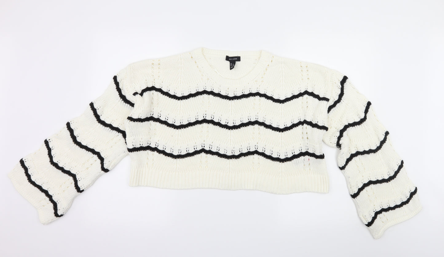 New Look Womens White Striped Knit Pullover Jumper Size L