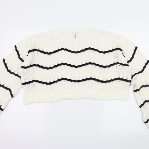 New Look Womens White Striped Knit Pullover Jumper Size L