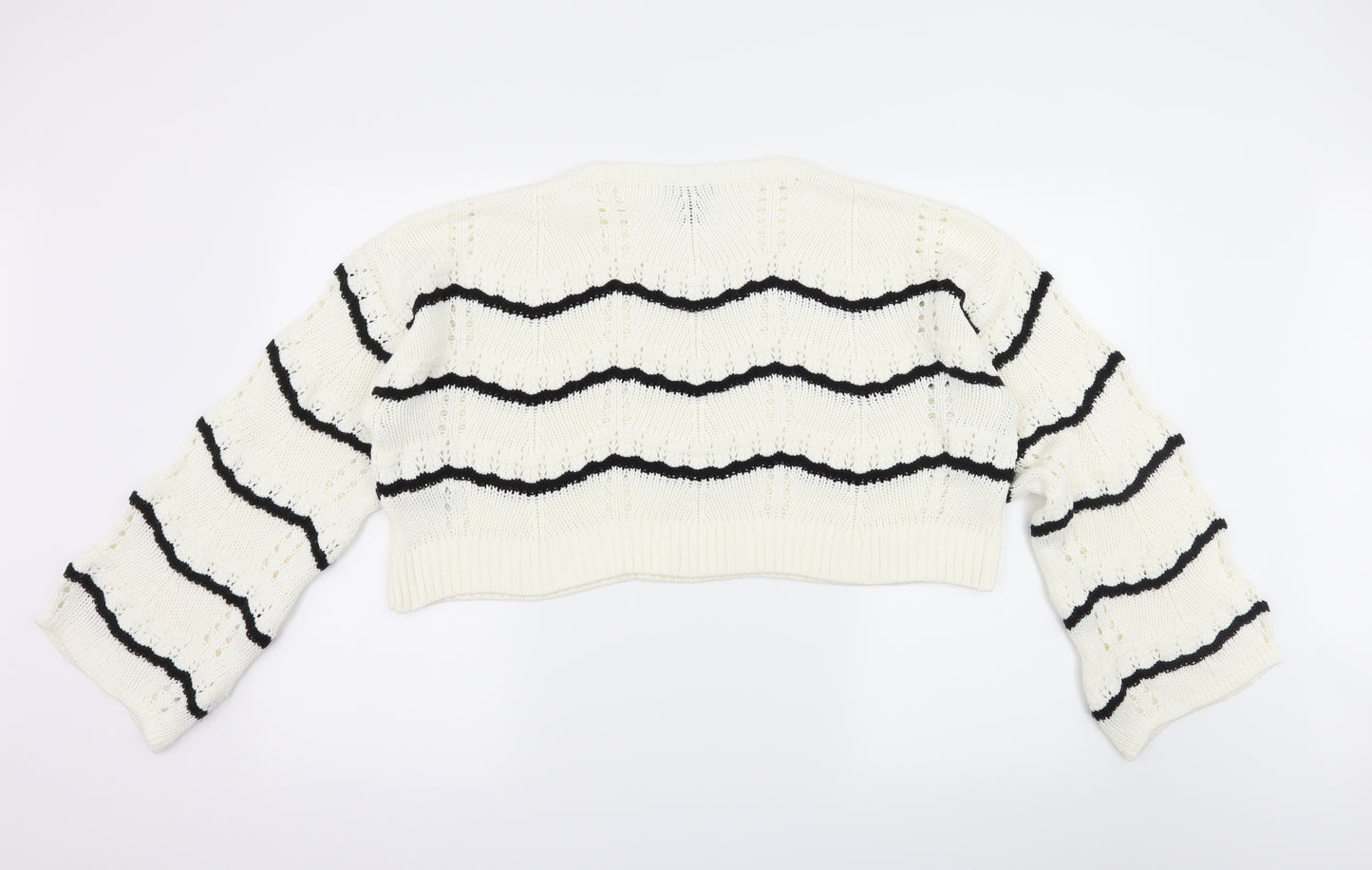 New Look Womens White Striped Knit Pullover Jumper Size L