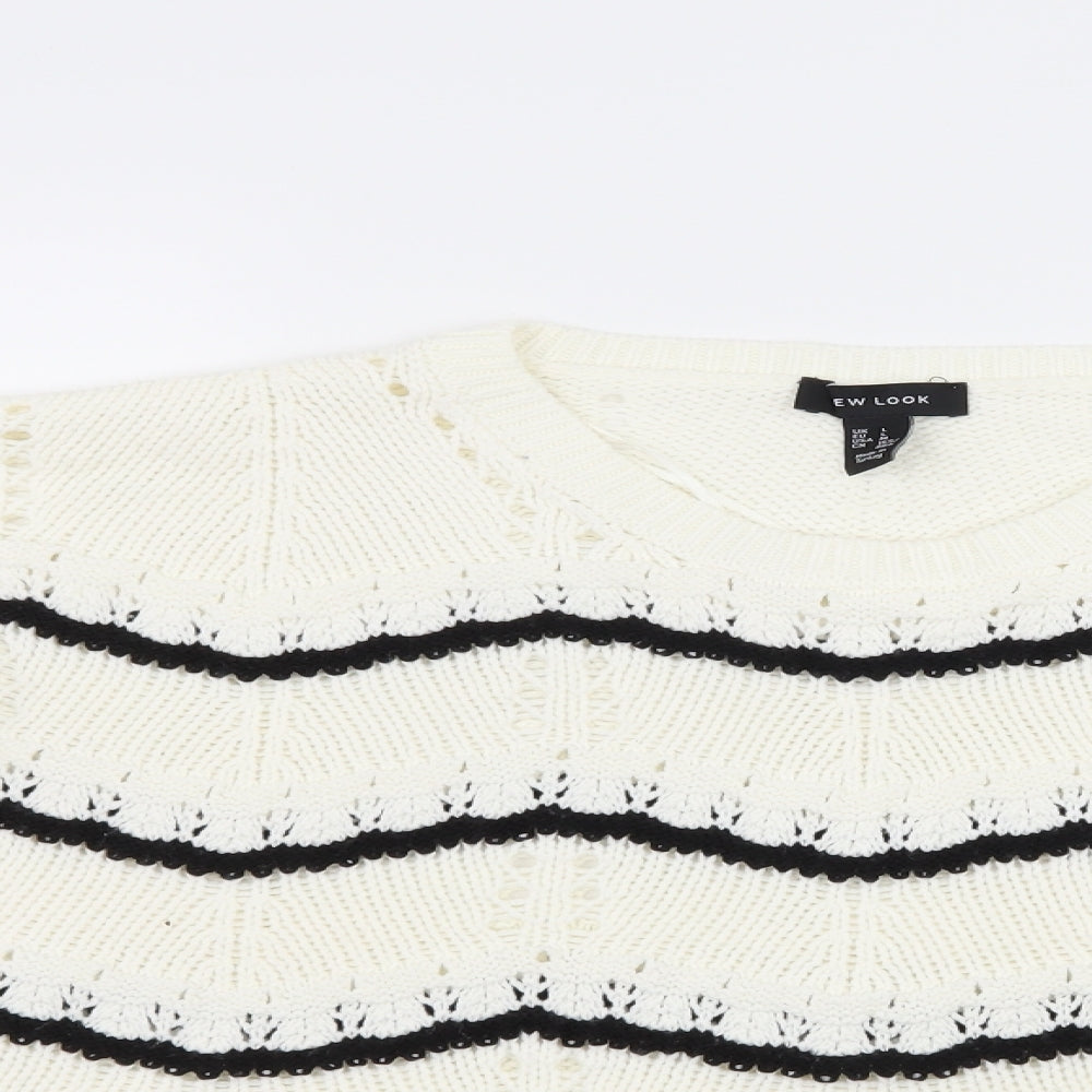 New Look Womens White Striped Knit Pullover Jumper Size L