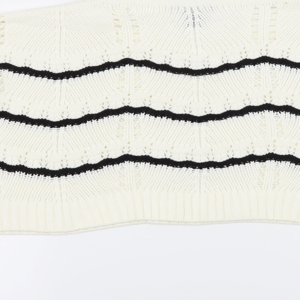New Look Womens White Striped Knit Pullover Jumper Size L