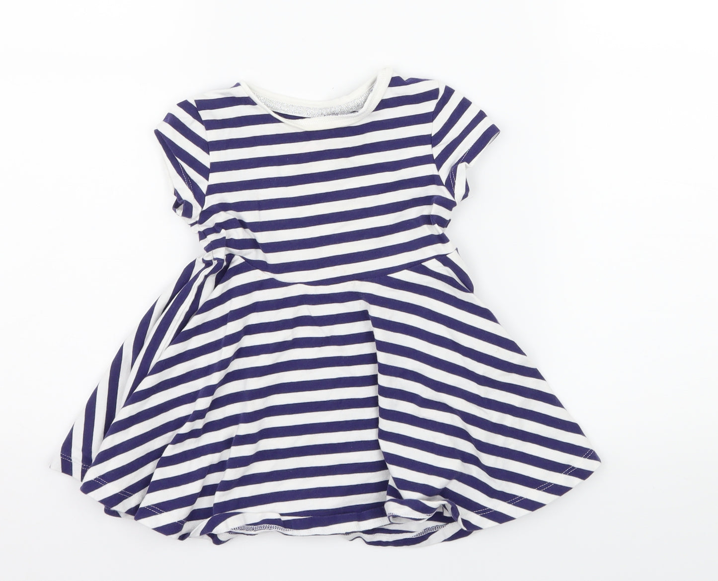 F&F Girls Blue Striped Jersey Skater Dress  Size 12-18 Months