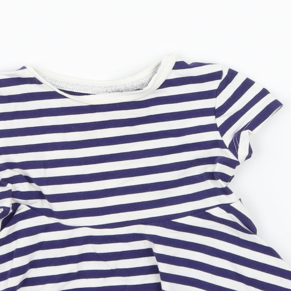 F&F Girls Blue Striped Jersey Skater Dress  Size 12-18 Months
