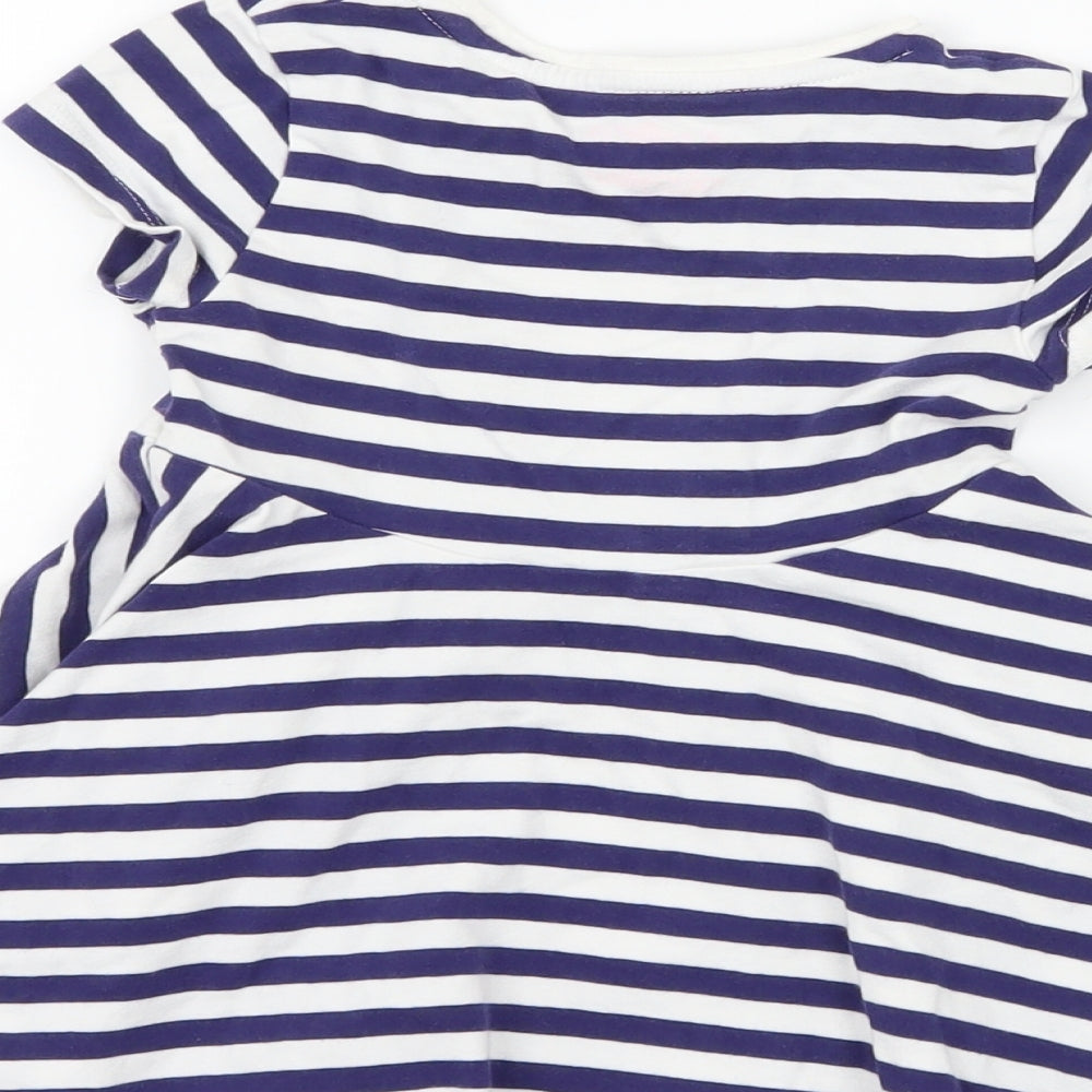 F&F Girls Blue Striped Jersey Skater Dress  Size 12-18 Months