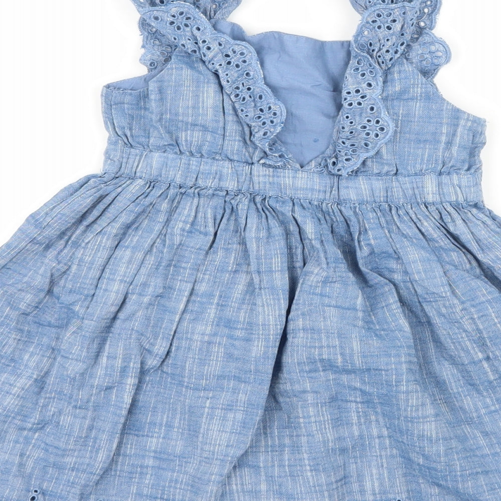 Mothercare Girls Blue   Skater Dress  Size 12-18 Months