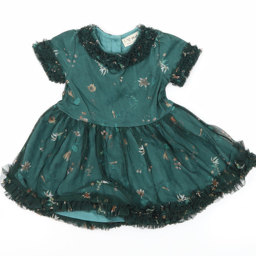 NEXT Girls Green Floral Mesh Fit & Flare  Size 6-9 Months