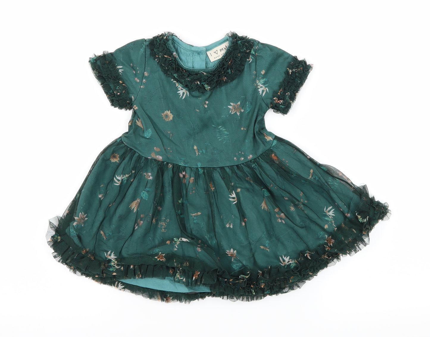 NEXT Girls Green Floral Mesh Fit & Flare  Size 6-9 Months