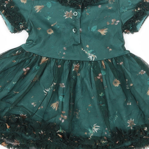 NEXT Girls Green Floral Mesh Fit & Flare  Size 6-9 Months