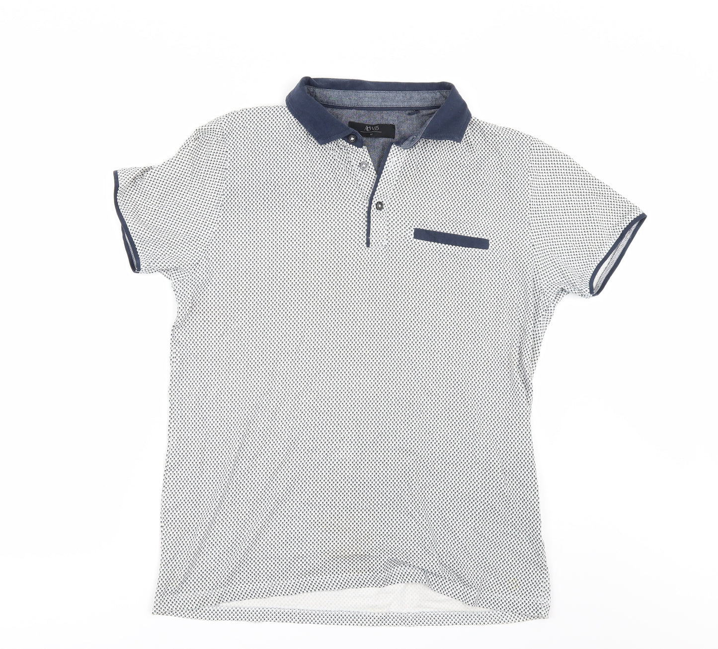 Matalan Mens White Geometric   Polo Size M