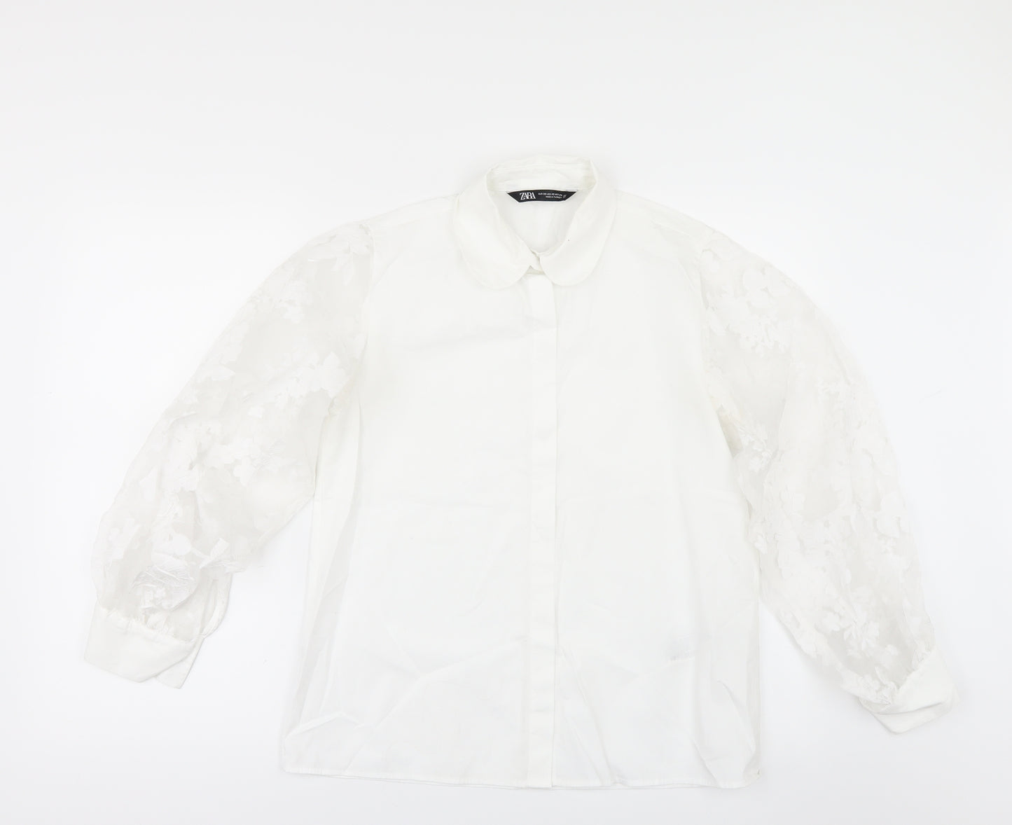 Zara Womens White   Tunic Button-Up Size XS  - Lace Sleeves