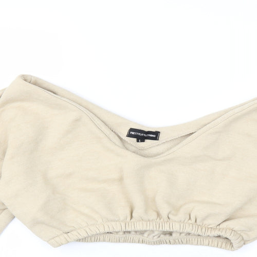 PRETTYLITTLETHING Womens Beige   Pullover Sweatshirt Size S