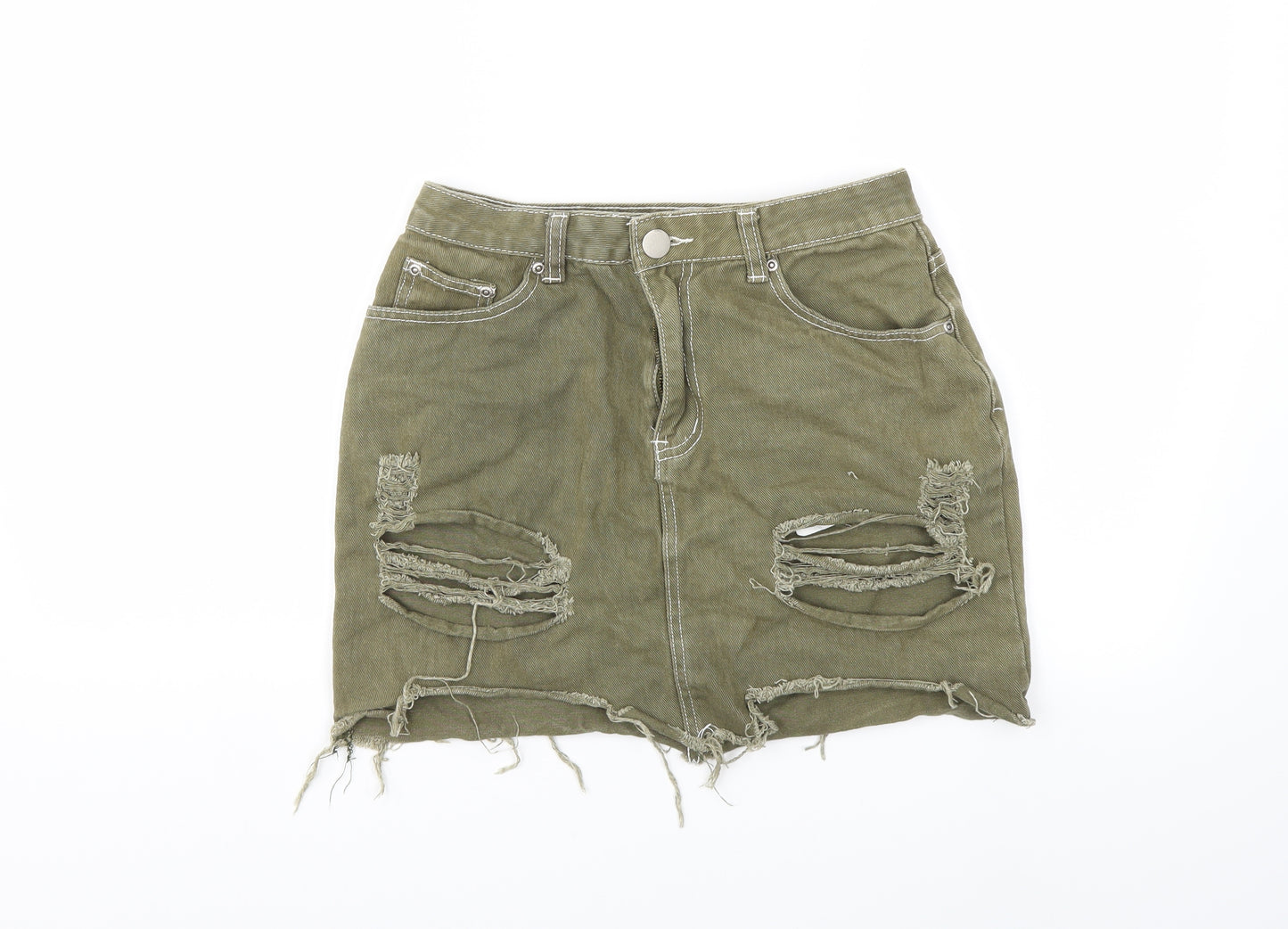 PRETTYLITTLETHING Womens Green  Denim Mini Skirt Size 10