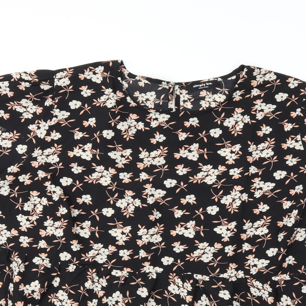 Simply Be Womens Black Floral  Basic Blouse Size 22
