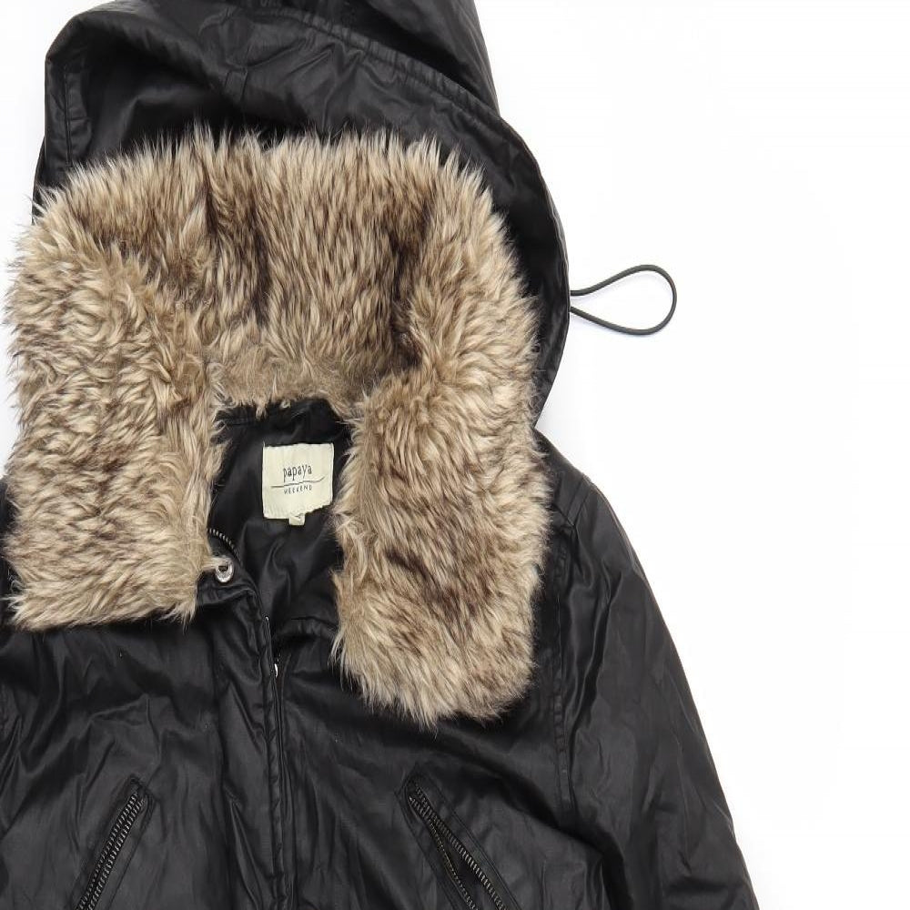 Papaya Womens Black   Parka Coat Size 14
