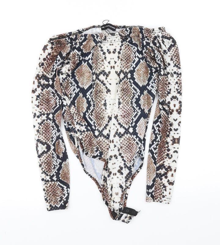 pretty little thing Womens White Animal Print  Playsuit One-Piece Size M L10 in