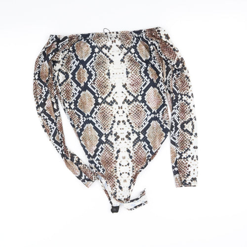 pretty little thing Womens White Animal Print  Playsuit One-Piece Size M L10 in