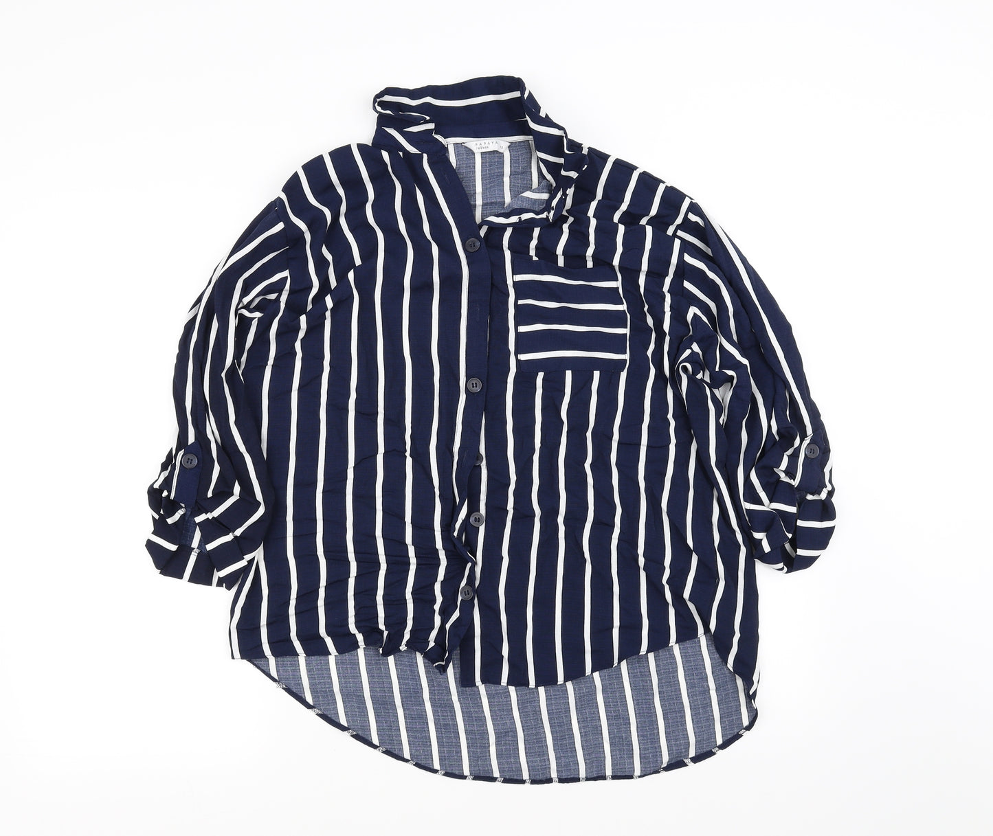 Papaya Womens Blue Striped  Basic Button-Up Size 10