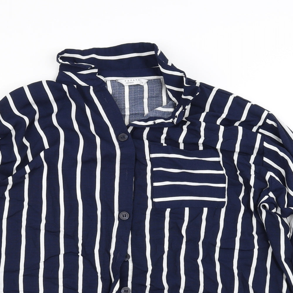 Papaya Womens Blue Striped  Basic Button-Up Size 10