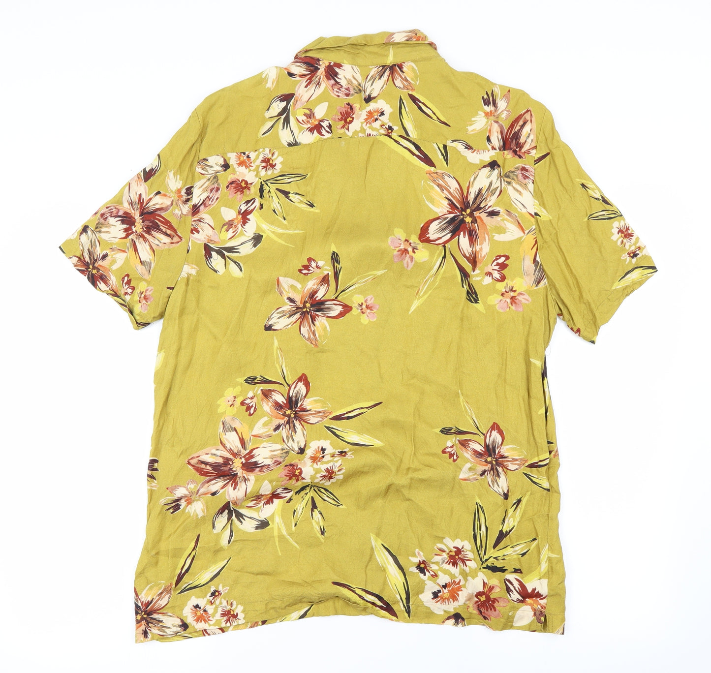 River Island Womens Yellow Floral  Basic Button-Up Size L
