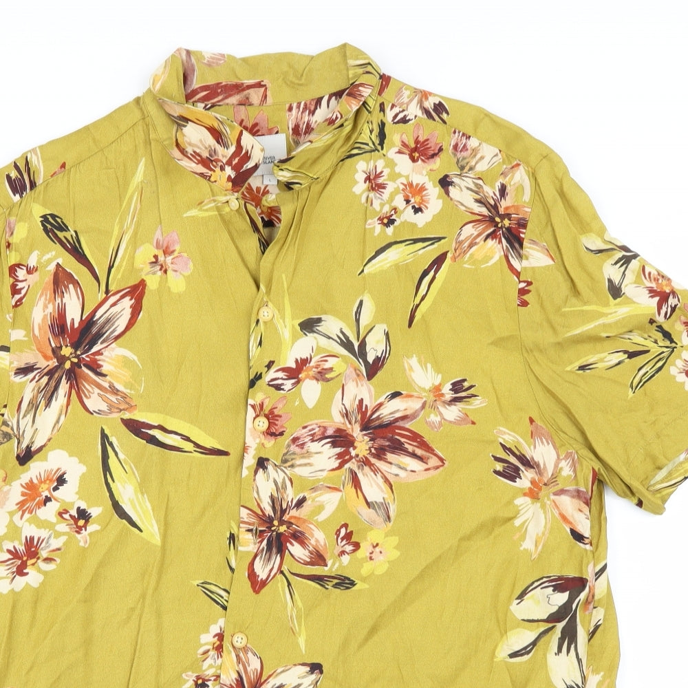 River Island Womens Yellow Floral  Basic Button-Up Size L