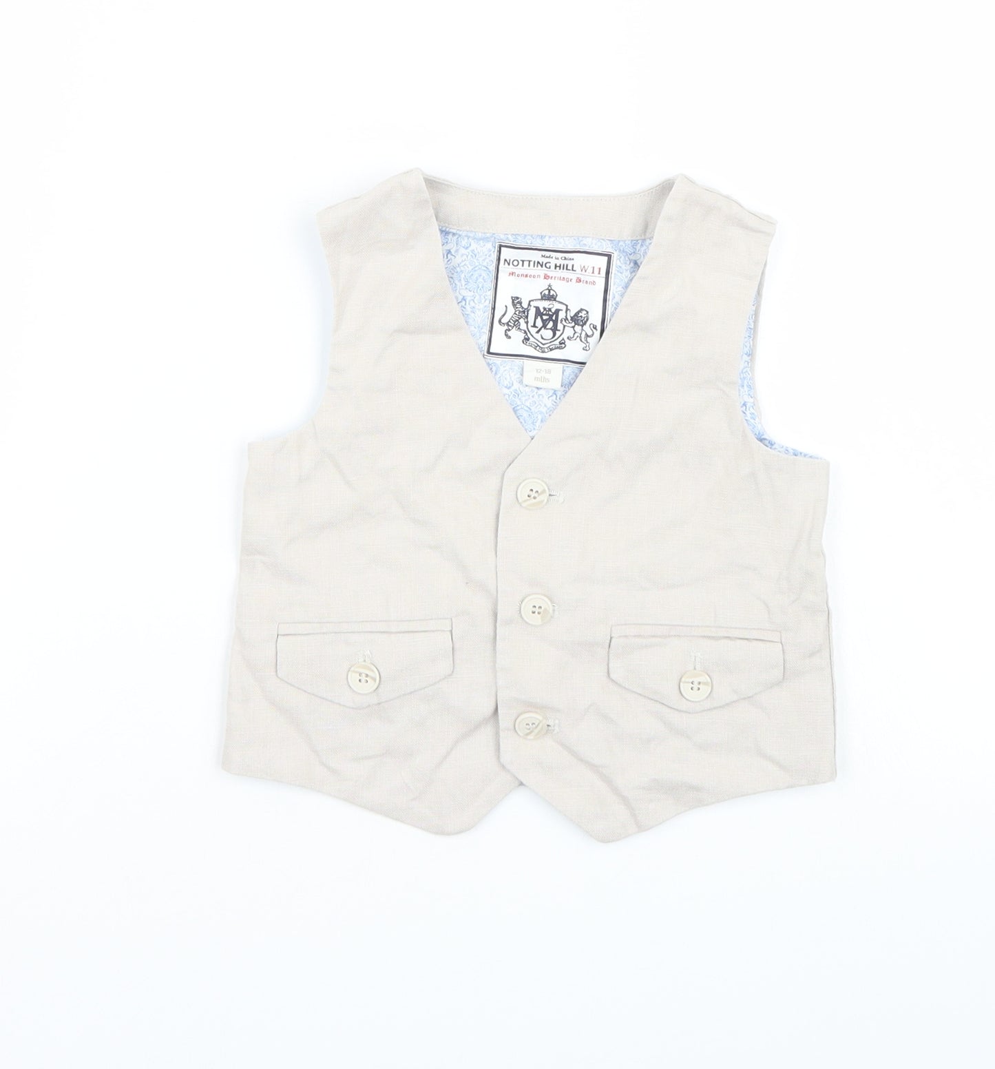 Notting Hill Boys Beige   Jacket Waistcoat Size 12-18 Months