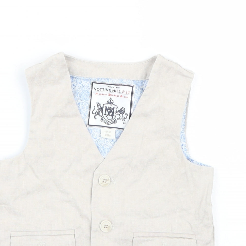 Notting Hill Boys Beige   Jacket Waistcoat Size 12-18 Months