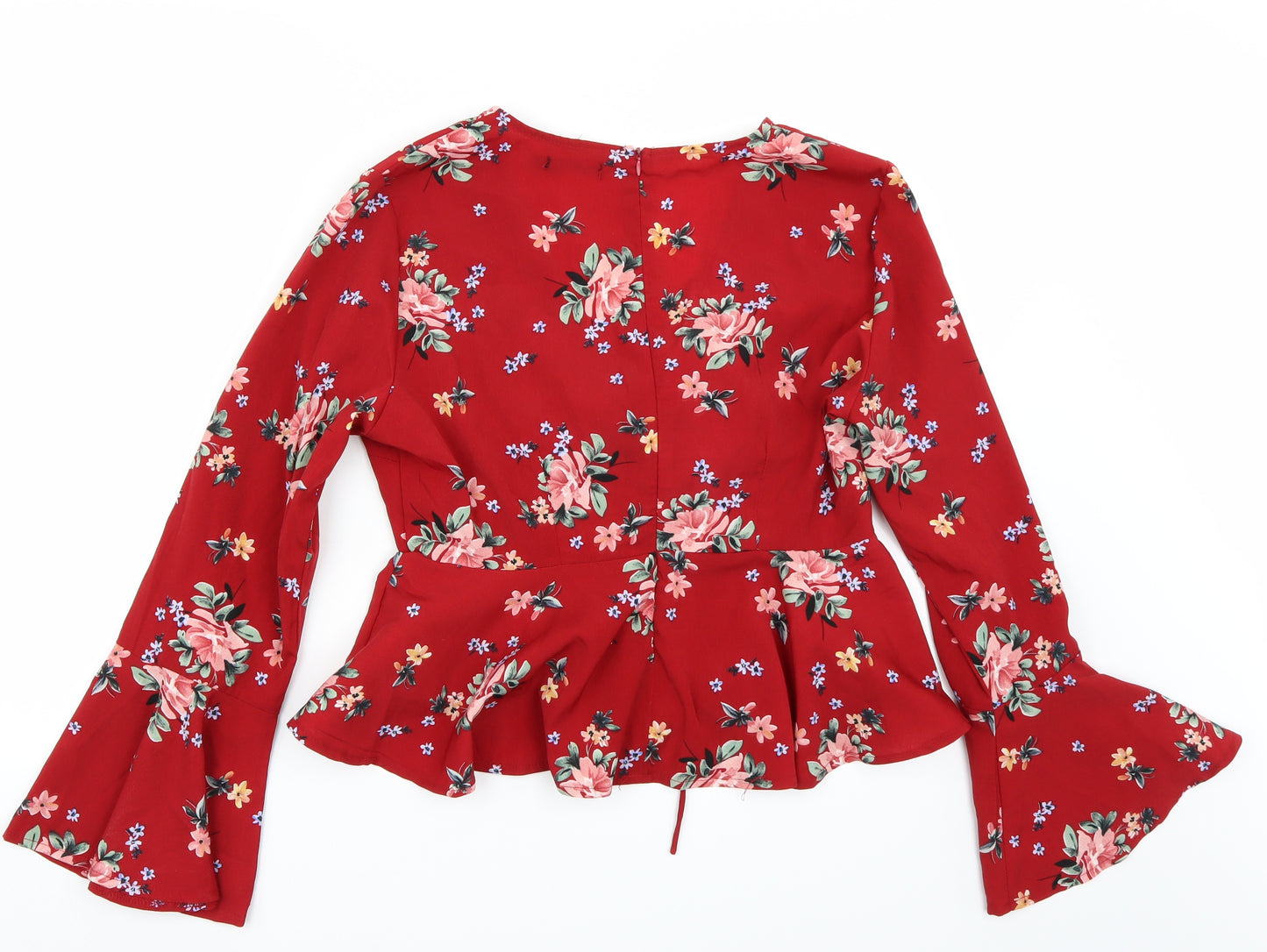 Boohoo Womens Red Floral  Cropped T-Shirt Size 16