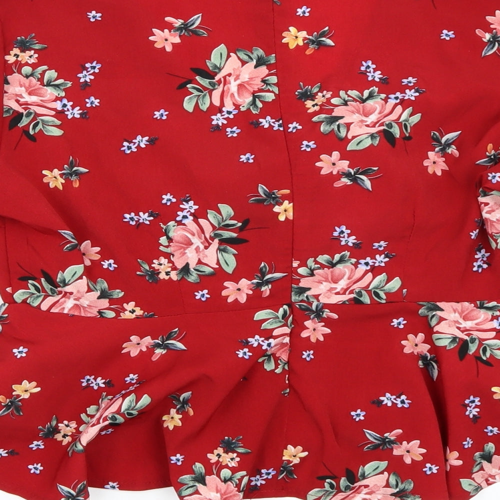 Boohoo Womens Red Floral  Cropped T-Shirt Size 16