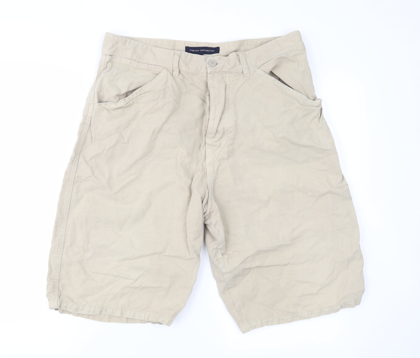 French Connection Mens Beige  Denim Cargo Shorts Size 34 in