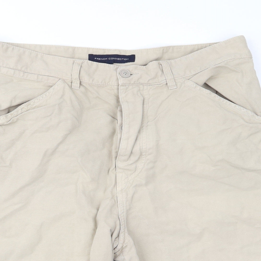 French Connection Mens Beige  Denim Cargo Shorts Size 34 in