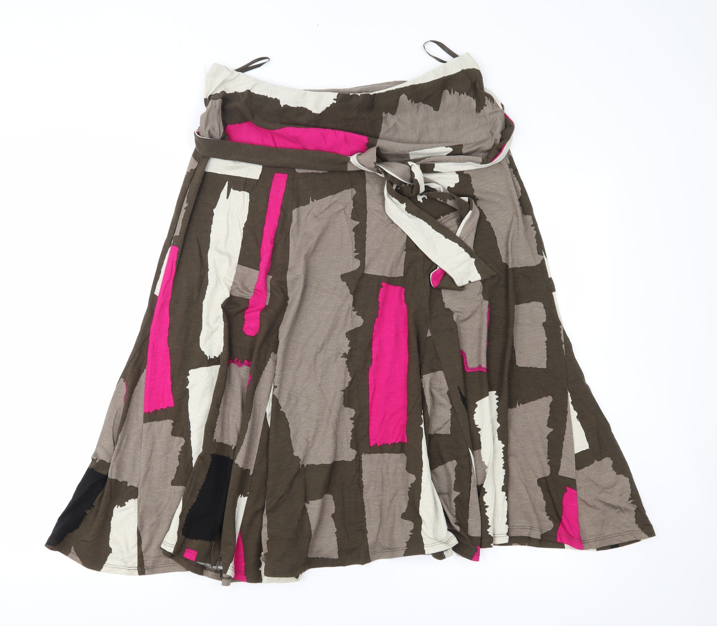 Per Una Womens Brown Geometric Jersey Flare Skirt Size 36 in