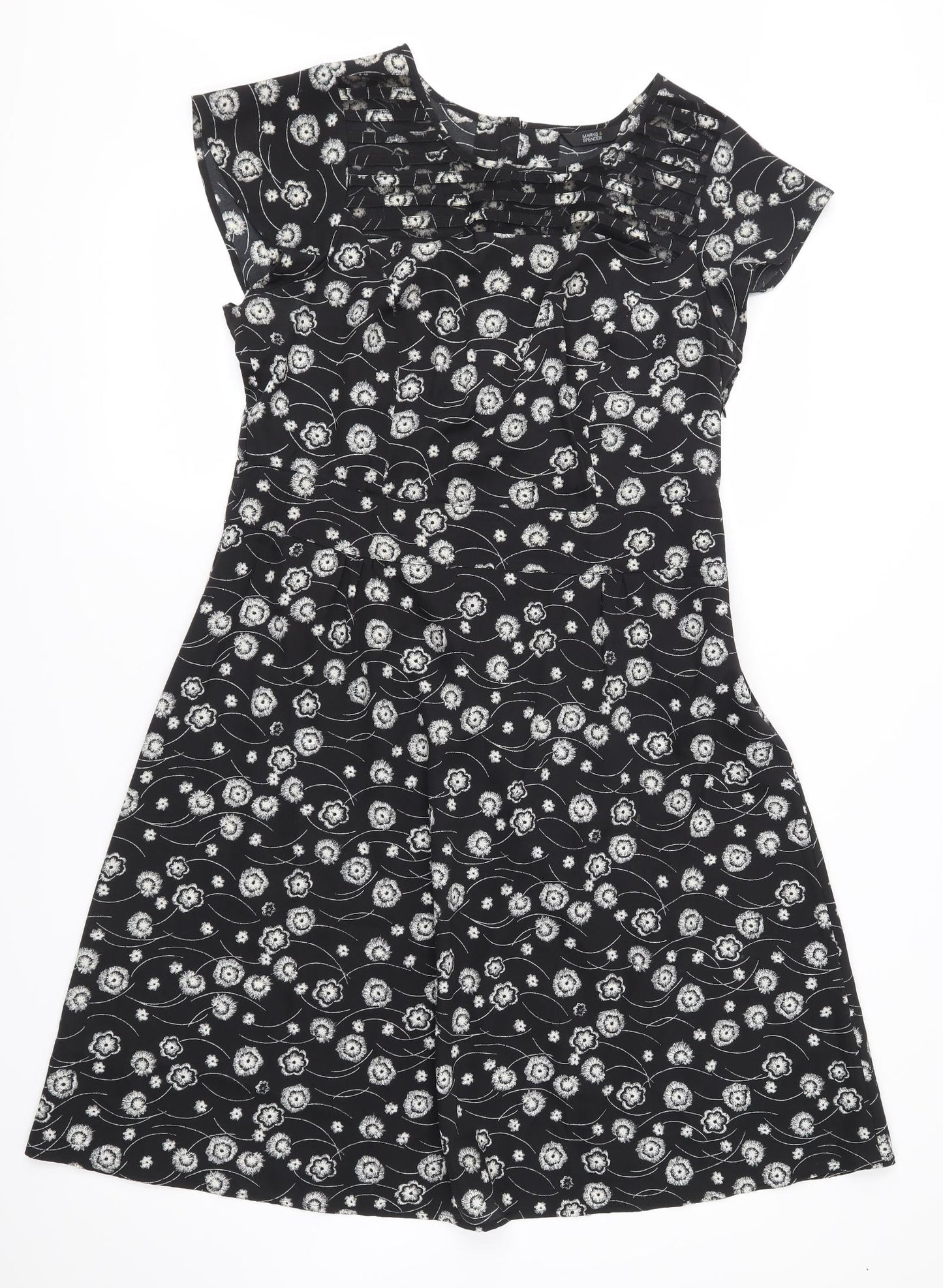 Marks and Spencer Womens Black Geometric  Fit & Flare  Size 14