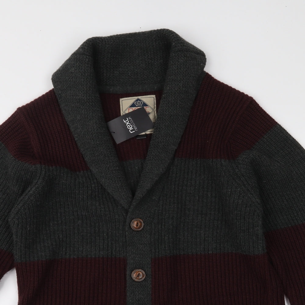 NEXT Mens Grey Striped Knit Cardigan Jumper Size S