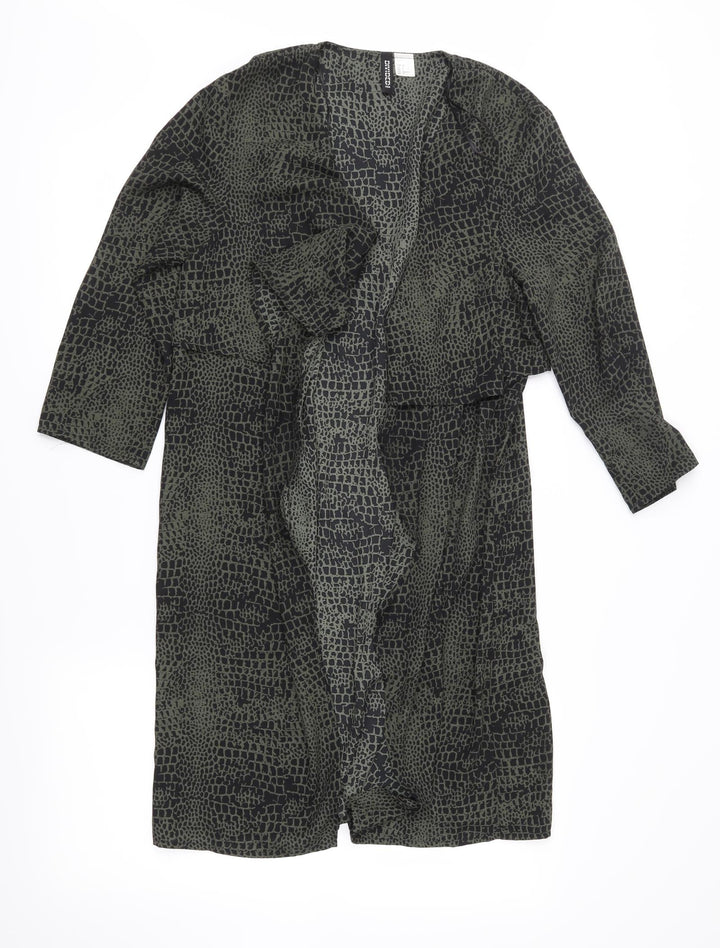Divided Womens Green Animal Print Chiffon Overcoat Coat Size 6