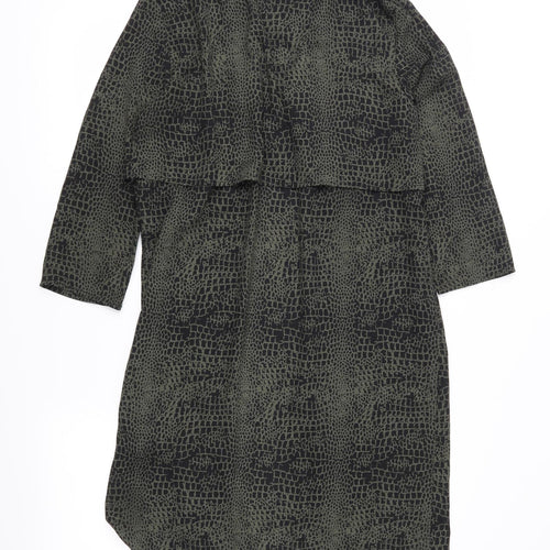 Divided Womens Green Animal Print Chiffon Overcoat Coat Size 6