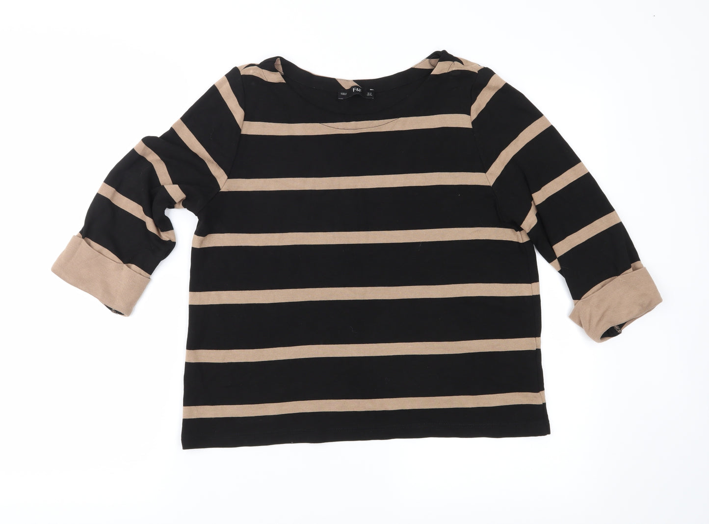 F&F Womens Brown Striped Jersey Basic Blouse Size 10