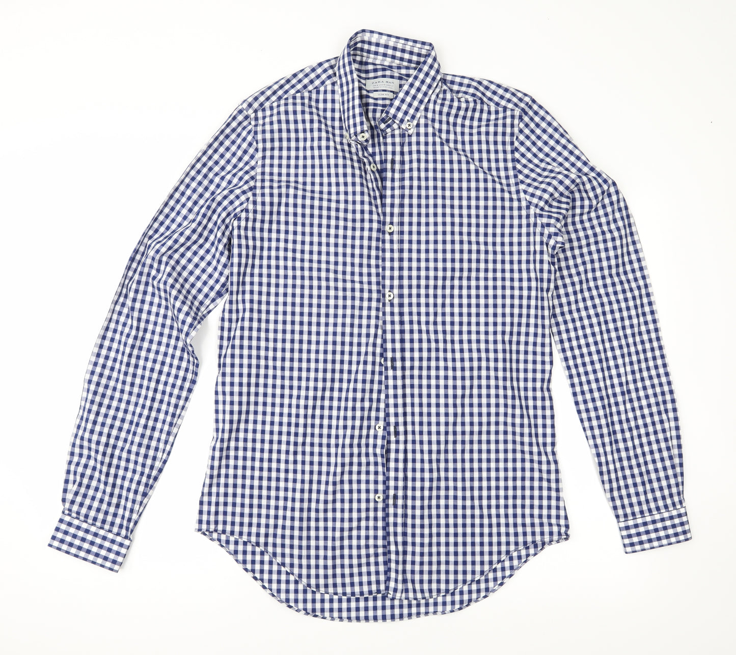 Zara Mens Blue Check   Button-Up Size M