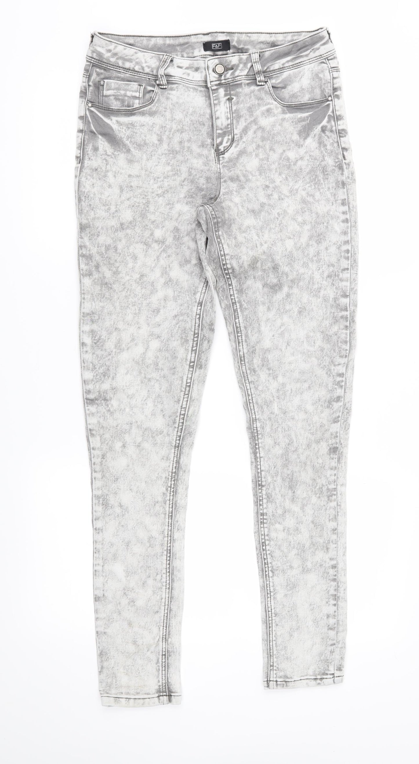 F&F Womens Grey  Denim Skinny Jeans Size 12 L29 in