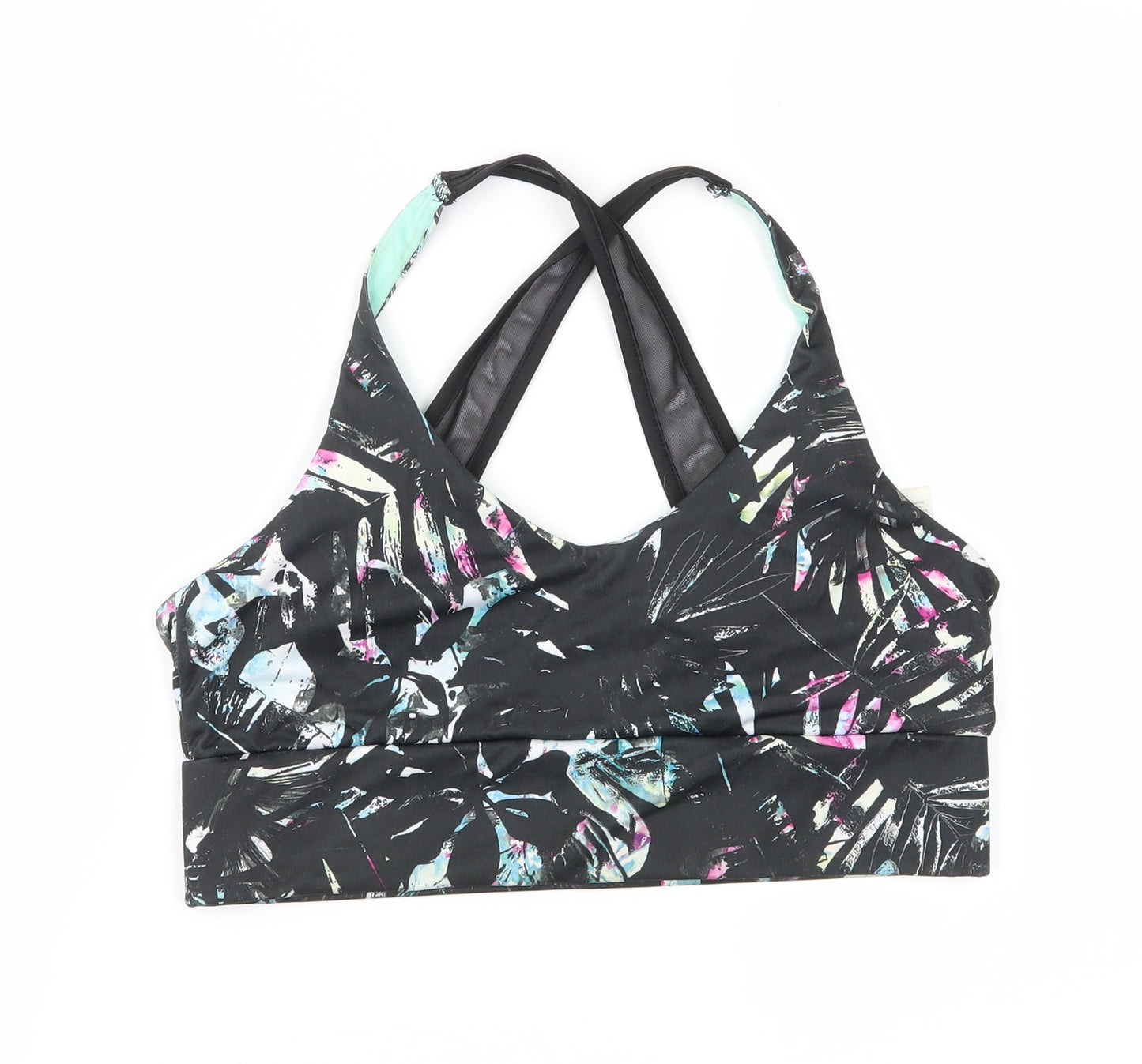 Workout Womens Black Floral  Cropped Tank Size S