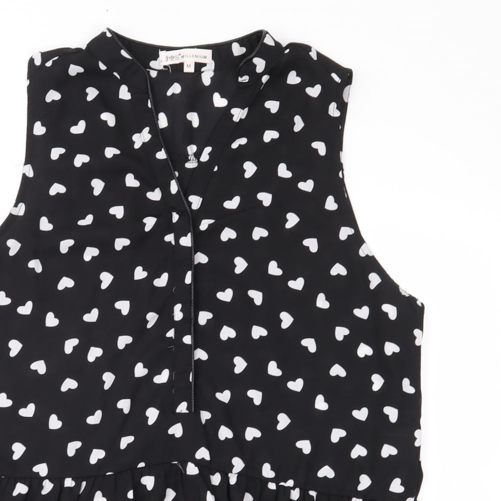 Millenium Womens Black Polka Dot Chiffon Basic Blouse Size M