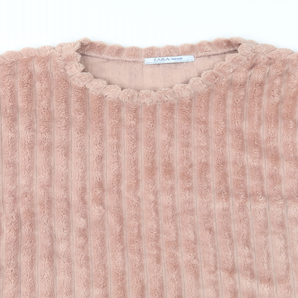 Zara Womens Pink  Fleece Pullover Sweatshirt Size M