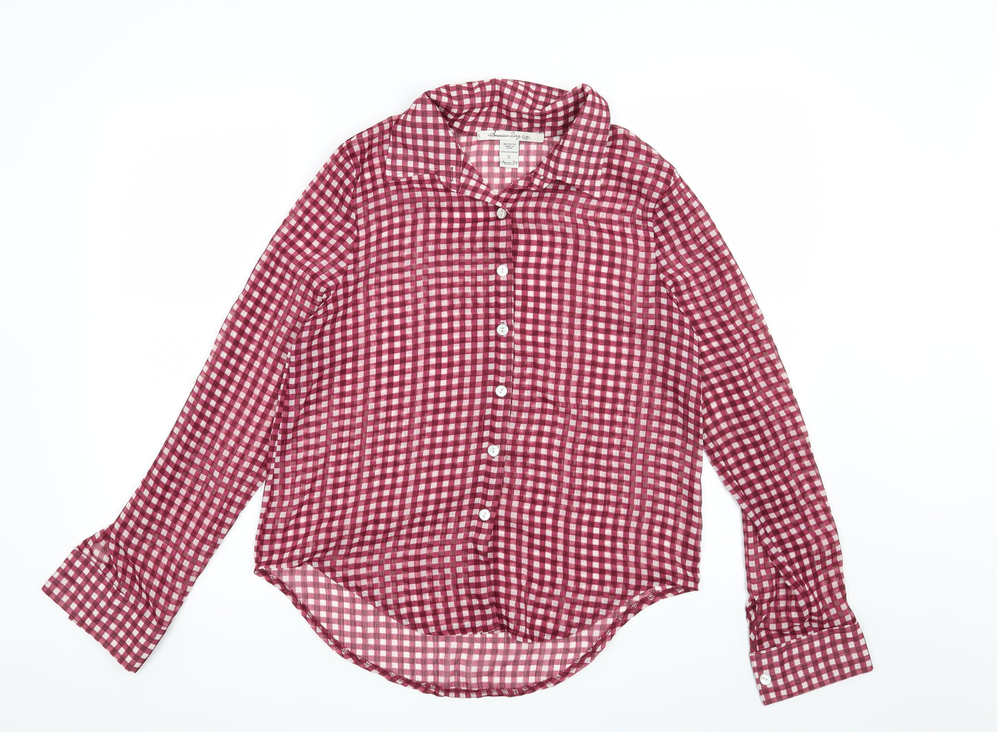 Preworn Womens Purple Check  Basic Blouse Size S
