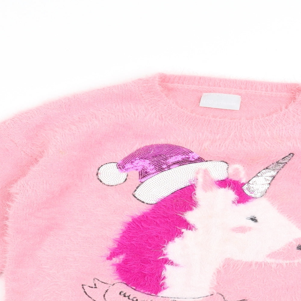 Matalan Girls Pink   Pullover Jumper Size 10 Years  - Christmas Unicorn